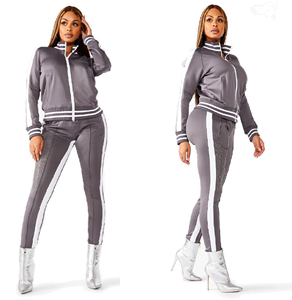 Trajes de moda urbana para mujer, con cremallera frontal, cuello acanalado y puño, chándal a rayas laterales para Jogging Slim Fit, trajes para el sudor con cremallera - Product Image 3