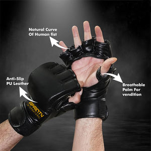 Guantes de Boxeo MMA Personalizados para Clubes y Equipos, Color Negro, Medios Dedos, Palma Transpirable, Protección UV, Cierre de Gancho y Bucle Ligero - Product Image 2