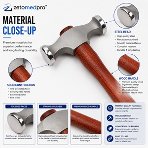 Marteau de façonnage 19 mm, tête de 74 mm, manche en bois de 220 mm, outil de façonnage de bijoux en métal, marron argenté ZETOMEDPRO - Product Image 3