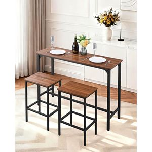 Juego de Mesas de Bar de 47 Pulgadas, 3 Piezas, Mesa de Bar y Silla con Diseño de Bordes Redondeados, Mesa de Pub Rectangular y Dos Taburetes, Juego de Muebles - Product Image 2