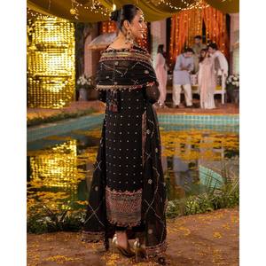 Magnifique ensemble Salwar Kameez XL pour soirée, haut et bas, avec dupatta en polyester, élégant et stylé - Product Image 3