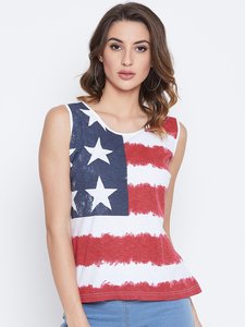Débardeur imprimé drapeau américain pour femmes, hauts décontractés sans manches en coton tricoté pour femmes - Product Image 4
