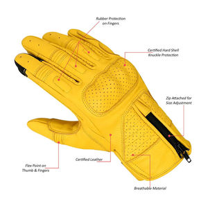 Gants d'équitation en cuir véritable pour homme, jaune uni, fermeture auto-agrippante, coupe classique 2026 - Product Image 2