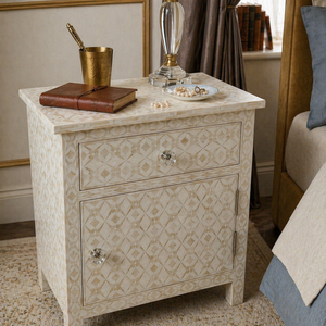 Bone Inlay Traditional Nightstand Two Drawer Bedside Table Decorative <b>Storage</b> <b>Cabinet</b> for Bedroom Hotel - Product Image 2