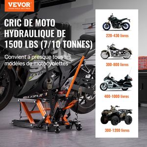 Support de levage hydraulique en acier pour moto, capacité 1500 LBS, 4,7''-15'', 4 roues, support de levage à ciseaux pour VTT - Product Image 2