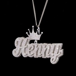 Pendentif Couronne Henry Moissanite en Argent 925, Style Hip-Hop, Personnalisable avec Nom/Lettre, Bicolore Double Couche - Product Image 3
