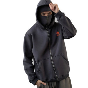 Sudadera con capucha tipo balaclava extragrande con cremallera, 100% algodón, cubre toda la cara, para hombre, manga larga, para adultos - Product Image 2