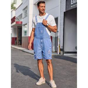 Ropa de trabajo de verano para hombre 2025, mono holgado, pantalones vaqueros rasgados desgastados, babero, Tirantes ajustables, pantalones cortos de mezclilla bordados - Product Image 3