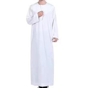 <b>Men's</b> White Cotton <b>Thobe</b> Long Sleeve Floor Length Round Neck Modest Islamic Robe For Prayer Middle East Style Bulk Manufacturer - Product Image 5