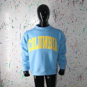 COLUMBIA SKY BLUE <b>Mock</b> <b>Neck</b> Sweatshirt 100% YELLOW Applique Embroidery wide <b>neck</b> Sweatshirt Finer Threads - Product Image 1