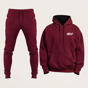 Ensemble de survêtement pour homme 100% coton, couleur unie, automne-hiver, tendance, avec cordon de serrage réglable, prix de gros - Product Image 1