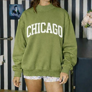 Sweat-shirt personnalisé surdimensionné avec imprimé lettres Chicago pour femme, col rond, manches longues, en molleton, pull décontracté en coton, streetwear d'hiver - Product Image 5