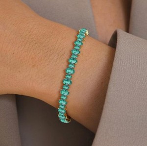 Pulsera con Dije de Esmeralda Cultivada en Laboratorio para Mujer, Plata de Ley 925, Oro, Elegante Gema Verde, Joyería de Lujo para Regalo de Fiesta para Ella - Product Image 2