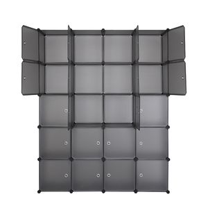 20 Scaffali Cubo Impilabili in Plastica Grigia, Armadio Modulare Multifunzionale con Asta Appendiabiti, Organizzatore - Product Image 3