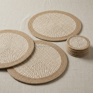 Commercial Handmade Round Placemat and Drink Coaster Set Heat Resistant <b>Table</b> <b>Protector</b> for Hotel Restaurant - Product Image 1