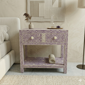 Artisan Resin Bone Inlay Nightstand With Drawer Luxury <b>End</b> <b>Table</b> Customized Premium Side <b>Table</b> Home Decor Accent <b>Storage</b> Cabinet - Product Image 2