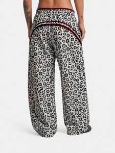 Jogging à jambes larges pour femmes, imprimé léopard blanc et noir, à rayures rouges, décontracté, streetwear, respirant, à la mode - Product Image 2