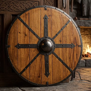 Escudo Redondo Vikingo Medieval Hecho a Mano, de Madera y Acero, Listo para la Batalla, Escudo de Guerrero, Decoración Histórica Nórdica para Reenactimientos, 22 Pulgadas - Product Image 1
