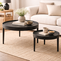 Ensemble de tables basses gigognes modernes noires durables et extensibles avec plateau en métal, table centrale de salon, mobilier minimaliste pour la maison