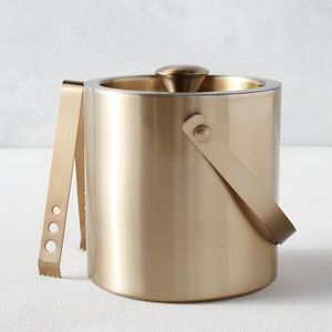Premium Gold Round Metal Ice Bucket With Tongs Rust Resistant Minimalist Design For Party Beverage Cooling - Product Image 1