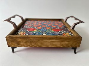 Traditional Walnut Wood Serving Tray with Persian Inlay Decorative Ottoman Tray for Coffee Table, Luxury Home Decor Serving Tray - Product Image 4