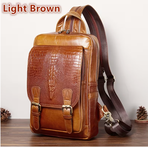 <b>Brown</b> Leather <b>Backpack</b> With Crocodile Embossed Pattern And Metal Buckles For Men Women Daily Use premium style leather <b>backpack</b> - Product Image 3