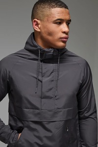 Men's Hooded Windbreaker <b>Jacket</b> Solid Color Half Zip Polyester Sporty Style Autumn Wear - Product Image 3