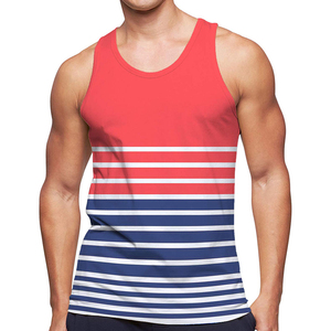Custom Striped Tank <b>Top</b> O-Neck Casual Breathable Polyester Sleeveless Vest <b>Red</b> <b>Blue</b> <b>White</b> Stripe Design Tank <b>Tops</b> - Product Image 1
