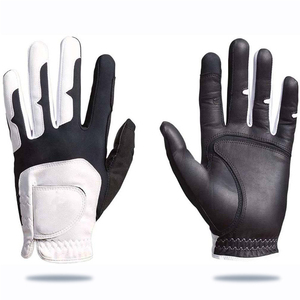 Gants de golf en cuir véritable noir et blanc antidérapants unisexes pour le sport - Product Image 1