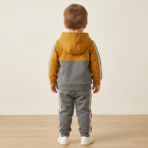 Ensemble de survêtements noirs pour enfants, sweat à capuche tendance et pantalon, ensemble de survêtement 2 pièces pour garçons, ensemble de jogging pour l'extérieur en hiver - Product Image 2