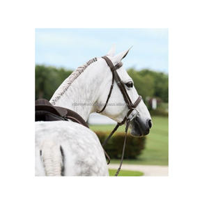 Bride de course de chevaux anglaise élégante avec strass Logo personnalisé Muserolle en cuir flexible Selle occidentale de l'Inde - Product Image 3