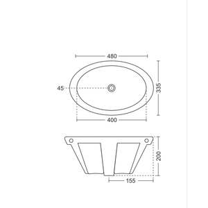 Rectangular glossy white ceramic basin 480x335x200mm wall mounted floating sink semi pedestal kit style - Product Image 4