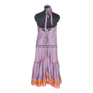 Nuevo Vestido Bohemio Vintage de Seda con Volantes para Mujer, Vestido Moderno Elegante de Seda Estilo Saree, Vestido de Noche sin Mangas para Damas - Product Image 4
