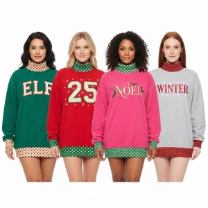 <b>Women's</b> Oversized Turtleneck <b>Sequined</b> Sweatshirt Christmas Letter Print Knitted Cotton Winter <b>Top</b> Puff Sleeve Front Logo - Product Image 1