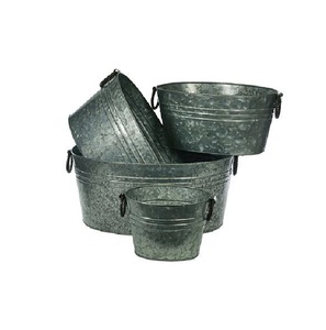 Jardinière en métal galvanisé écologique pour jardin, balcon, salon, utilisation intérieure/extérieure avec design rond et poignée - Product Image 3
