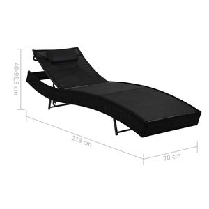 Chaise longue en polyrotin noir avec accoudoirs réglables, caractéristiques standard pour une détente confortable - Product Image 6