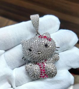 Colgante de Lujo de Plata de Ley 925 con Moissanita VVS de Corte Brillante Redondo, Joyería Hip Hop Iced Out para Colgante de Gato - Product Image 4