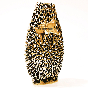 แจกันดอกไม้ตกแต่งทรงกลมโลหะอะลูมิเนียมสามขนาด สีฟ้าขาว พร้อมฐานชุบทอง - Product Image 6