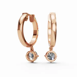 Aros Redondos Brillantes con Diamantes Creados en Laboratorio en Oro Rosa de 18K, 14 Piezas de Diamantes con Certificado IGI para Mujer - Product Image 3