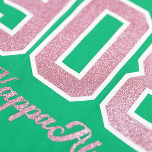 T-shirt vert à manches longues AKA 1908 pour femme, broderie chenille, vêtements de sororité grecque, tee-shirt en coton premium, coupe élégante - Product Image 4