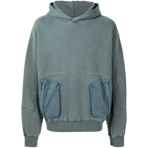"Sudaderas con capucha de gran tamaño lavadas con ácido azul bordadas personalizadas con detalles desgastados de Estilo Vintage bolsillos de carga grandes (teñido liso OEM)" - Product Image 1
