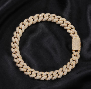 Pulsera de Cadena Cubana con Baño de Oro y Moissanita, Corte Brillante Redondo, Joyería Hip Hop para Hombres y Mujeres - Product Image 1