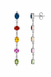Diamond and Multi Sapphire Stud Earrings in 92.5 Sterling Silver Rhodium Plated-Wedding & Engagement Gift KLST-30935 - Product Image 3