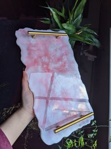 Pink Resin Storage <b>Tray</b> <b>with</b> Gold Plating Modern Design Customized Shape <b>Mirrored</b> Finish Dishwasher Safe for Table Neatening - Product Image 5