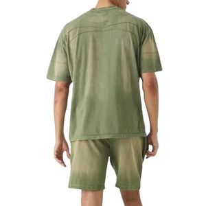 Moss Green Acid Wash 2 Piece Set Streetwear Relaxed Fit Cotton Short Set Vintage Look Summer Co-ord High Street Fashion Apparel - Product Image 2