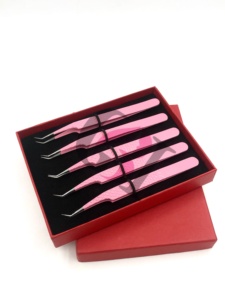 Pince à épiler GETUP BROSONS IMPEX en acier inoxydable, nouvelle, rose clair, revêtement poudré, pointe diamantée à 45 degrés, pointe argentée, pour cils - Product Image 6