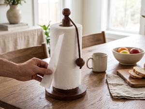 Porte-serviettes en papier moderne en bois avec barre de déchirage lestée pour la cuisine - Product Image 6