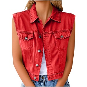 Chaleco Vaquero Rojo Vintage para Mujer, Tallas Grandes, Ecológico, Cortavientos, Sin Mangas, Estilo Crop, con Botones y Bolsillos - Product Image 6