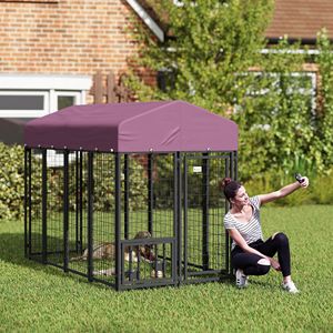 Cuccia per Cani da Esterno con Rete Saldata, Rotazione a 360 Gradi e 4 Livelli Regolabili, Ciotole con Copertura Impermeabile 7.9 X 4 X 6 - per Animali Domestici - Product Image 1