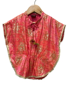 Ensemble haut tissé orné et pantalon palazzo Twisha, corail et vert citron, vêtements ethniques pour femmes - Product Image 4